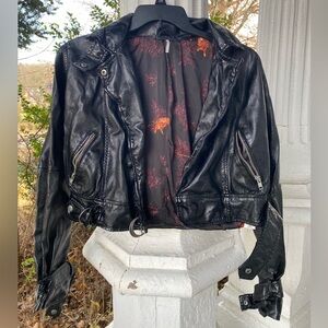 Free people faux leather jacket with silky lining size small